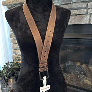 LUCKY Brand Pilot Mill Genuine Leather Belt dark brown square buckle,stitching